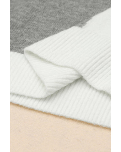 Gray Colorblock Ribbed Trim Round Neck Sweater - XL