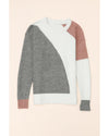 Gray Colorblock Ribbed Trim Round Neck Sweater - XL