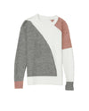 Gray Colorblock Ribbed Trim Round Neck Sweater - XL
