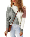Gray Colorblock Ribbed Trim Round Neck Sweater - XL