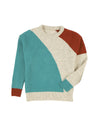 Multicolor Colorblock Ribbed Trim Round Neck Sweater - L