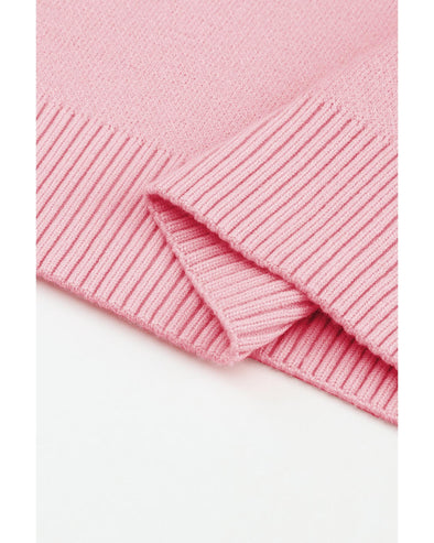 Pink Floral Pattern Drop Shoulder Sweater - M