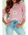 Pink Floral Pattern Drop Shoulder Sweater - S