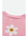 Pink Floral Pattern Drop Shoulder Sweater - XL