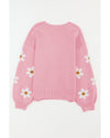 Pink Floral Pattern Drop Shoulder Sweater - XL