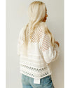 White Solid Color Pointelle Knit Puff Sleeve Sweater - M