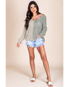 Azura Exchange Gray Long Sleeve V-Neck Colorblock Sweater - M