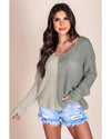 Azura Exchange Gray Long Sleeve V-Neck Colorblock Sweater - M