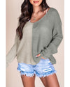 Azura Exchange Gray Long Sleeve V-Neck Colorblock Sweater - M