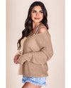 Khaki Long Sleeve V-Neck Colorblock Sweater - M