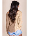 Khaki Long Sleeve V-Neck Colorblock Sweater - XL