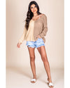 Khaki Long Sleeve V-Neck Colorblock Sweater - XL