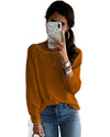 Brown Long Sleeve Cutout Shoulder Relaxed Sweater - L