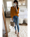 Brown Long Sleeve Cutout Shoulder Relaxed Sweater - XL