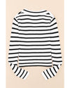 Stripe Collared V Neck Lightweight Knit Casual Sweater - L