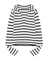 Stripe Collared V Neck Lightweight Knit Casual Sweater - L