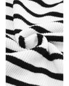 Stripe Collared V Neck Lightweight Knit Casual Sweater - M