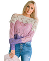 Pink Color Block Hollow Knitted Loose Sweater - M