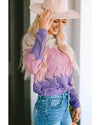 Pink Color Block Hollow Knitted Loose Sweater - XL