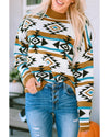Brown Aztec Striped Knit Ribbed Trim Sweater - XL