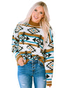 Brown Aztec Striped Knit Ribbed Trim Sweater - XL