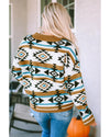 Brown Aztec Striped Knit Ribbed Trim Sweater - XL