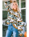 Brown Aztec Striped Knit Ribbed Trim Sweater - XL