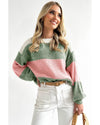 Green Colorblock Drop Shoulder Pullover Loose Sweater - M