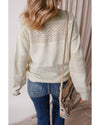 White Eyelet Pattern Detail V Neck Drop Shoulder Sweater - 2XL