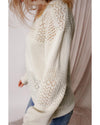 White Eyelet Pattern Detail V Neck Drop Shoulder Sweater - 2XL