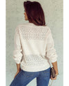 White Eyelet Pattern Detail V Neck Drop Shoulder Sweater - 2XL