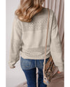 Brown Eyelet Pattern Detail V Neck Drop Shoulder Sweater - L