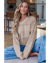Brown Eyelet Pattern Detail V Neck Drop Shoulder Sweater - L