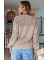 Brown Eyelet Pattern Detail V Neck Drop Shoulder Sweater - M