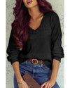 Black Eyelet Pattern Detail V Neck Drop Shoulder Sweater - 2XL