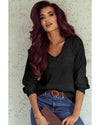 Black Eyelet Pattern Detail V Neck Drop Shoulder Sweater - 2XL