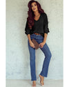 Black Eyelet Pattern Detail V Neck Drop Shoulder Sweater - 2XL