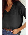 Black Eyelet Pattern Detail V Neck Drop Shoulder Sweater - 2XL