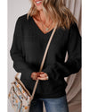 Black Eyelet Pattern Detail V Neck Drop Shoulder Sweater - 2XL