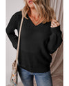 Black Eyelet Pattern Detail V Neck Drop Shoulder Sweater - 2XL
