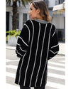 Black Colorblock Striped V Neck Knitted Loose Sweater - M