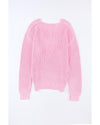 Pink Ribbed Knit V Neck Sweater - M
