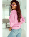 Pink Ribbed Knit V Neck Sweater - M