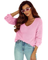 Pink Ribbed Knit V Neck Sweater - M