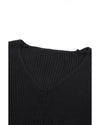 Black Ribbed Knit V Neck Sweater - XL