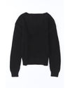 Black Ribbed Knit V Neck Sweater - XL
