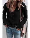 Black Ribbed Knit V Neck Sweater - XL