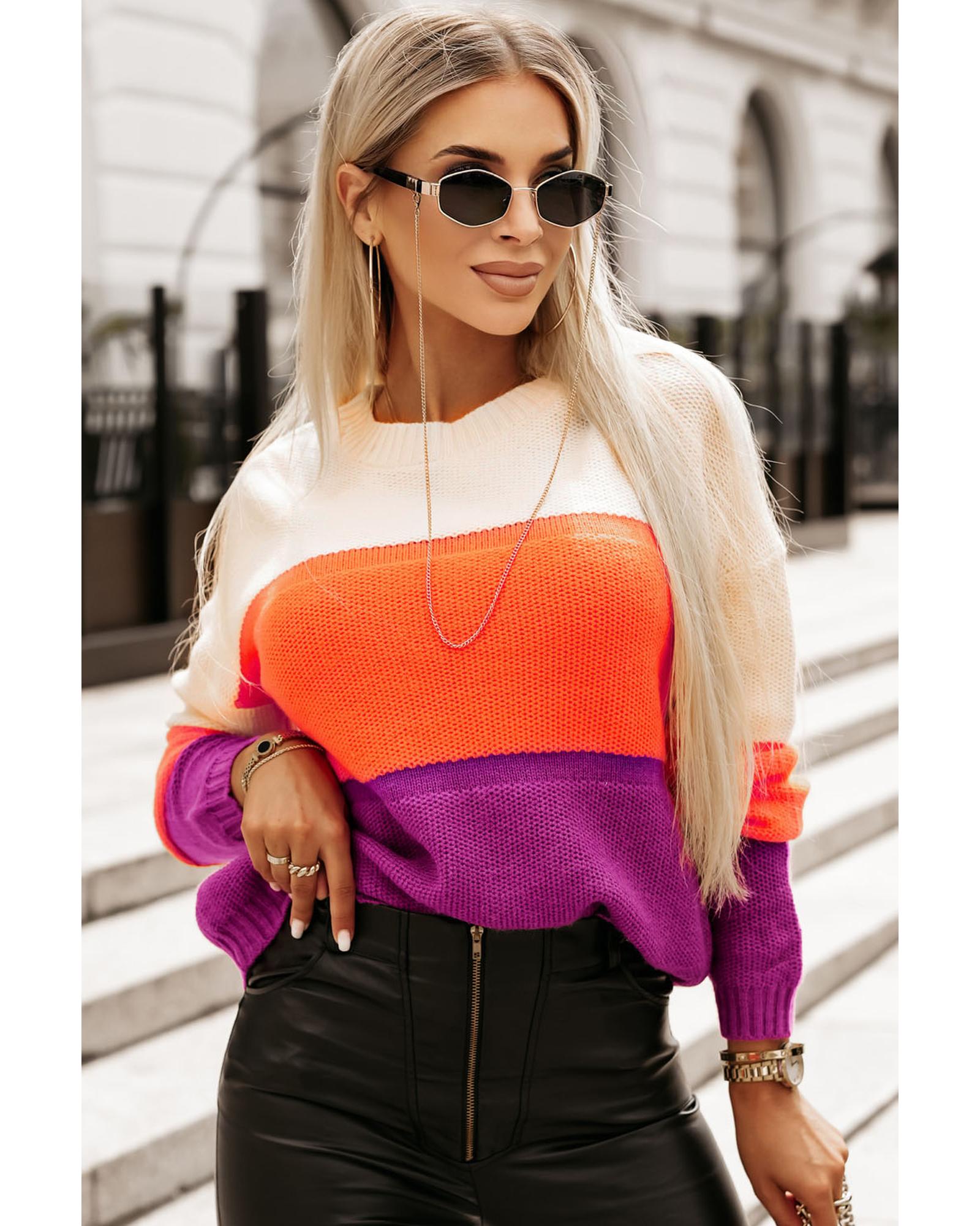 Azura Exchange Multicolor Color Block Drop Shoulder Round Neck Knit Sweater - M
