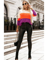 Azura Exchange Multicolor Color Block Drop Shoulder Round Neck Knit Sweater - M