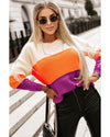 Azura Exchange Multicolor Color Block Drop Shoulder Round Neck Knit Sweater - M